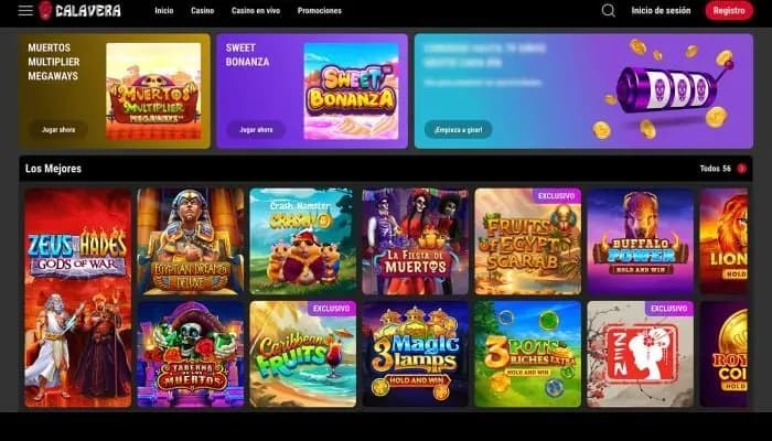Captura del sitio web de Calavera Bet Casino