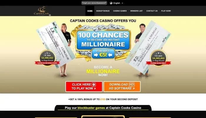 Captura del sitio web de Captain Cooks Casino