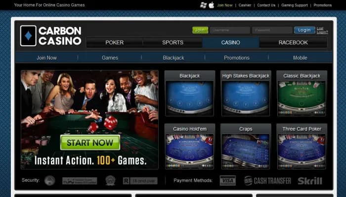 Captura del sitio web de Carbon Casino