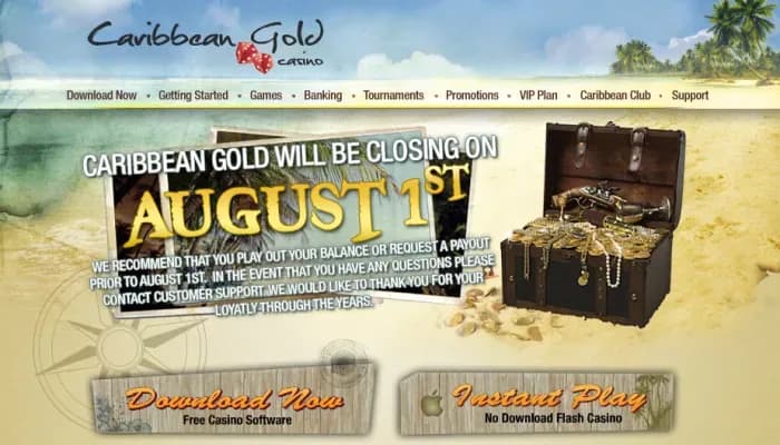 Captura del sitio web de Caribbean Gold Casino