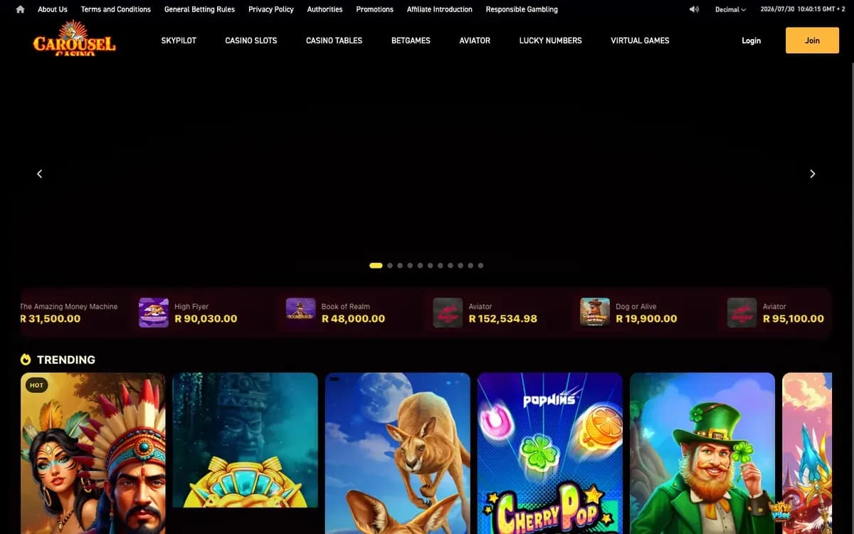Captura del sitio web de Carousel Casino