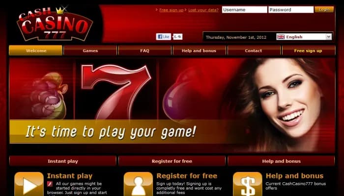 Captura del sitio web de Cash Casino 777