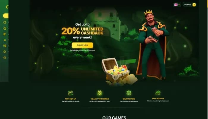 Captura del sitio web de Cashback Casino