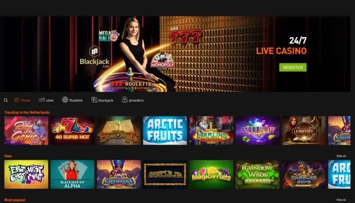 Captura del sitio web de Casino777.nl