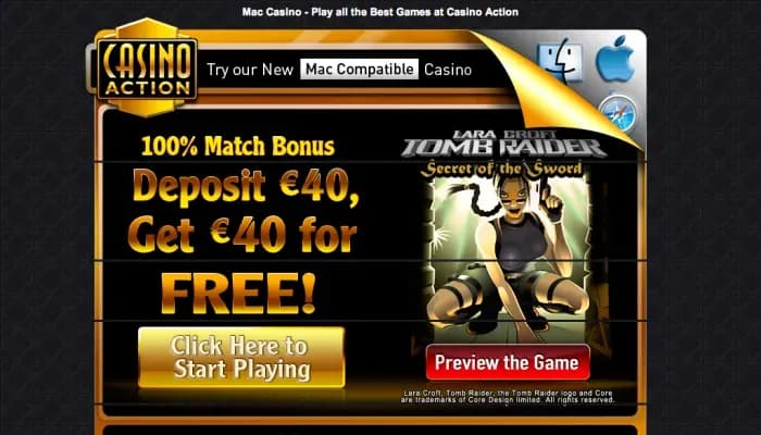 Captura del sitio web de Casino Action