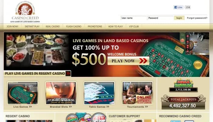Captura del sitio web de Casino Creed