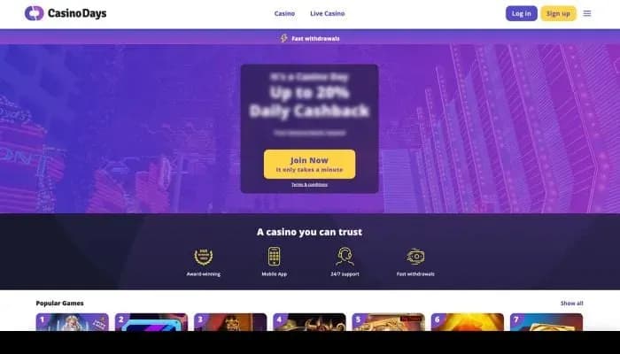 Captura del sitio web de Casino Days