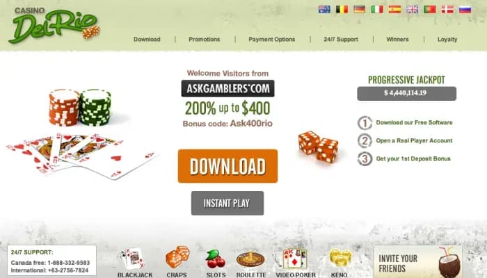Captura del sitio web de Casino Del Rio