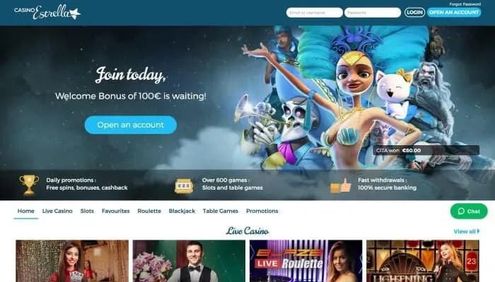 Captura del sitio web de Casino Estrella