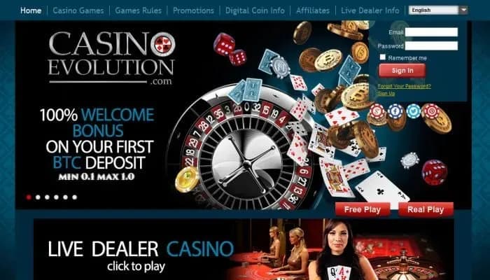 Captura del sitio web de Casino Evolution