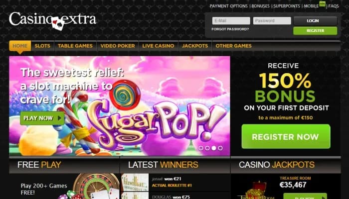 Captura del sitio web de Casino Extra