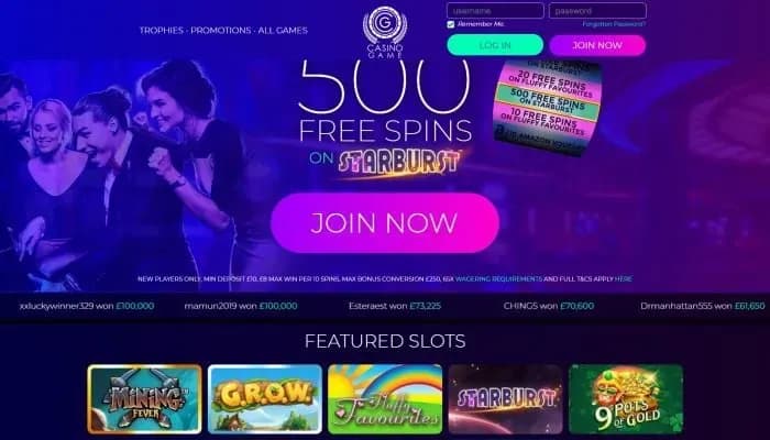 Captura del sitio web de Casino Game