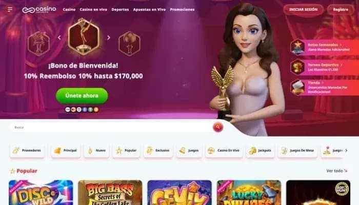 Captura del sitio web de Casino Infinity