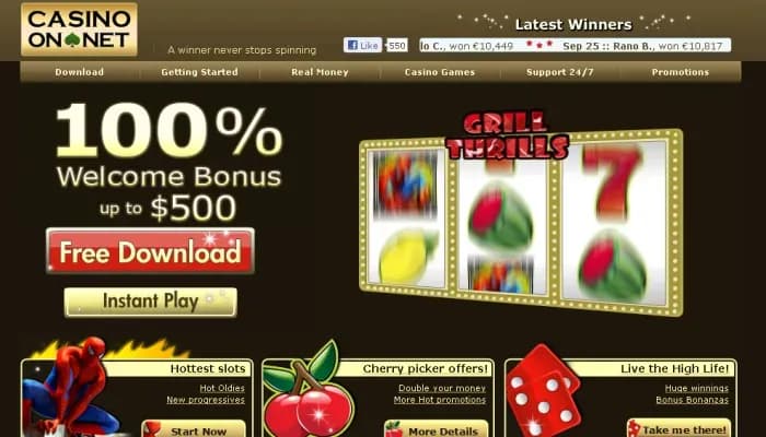 Captura del sitio web de Casino On Net