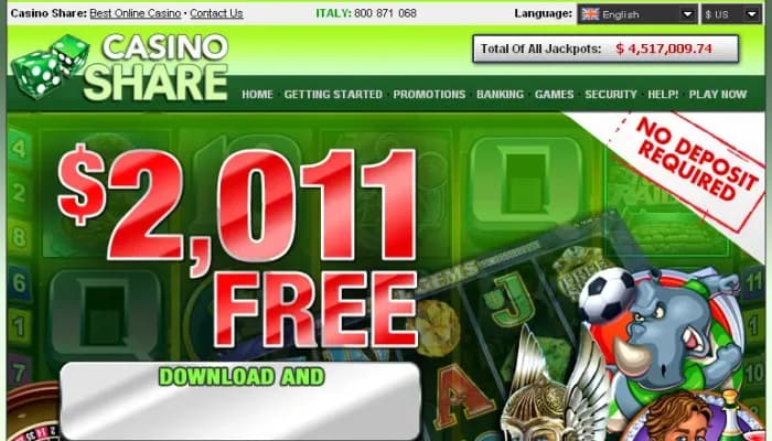Captura del sitio web de Casino Share