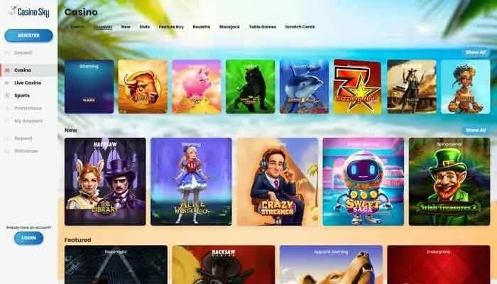 Captura del sitio web de Casino Sky