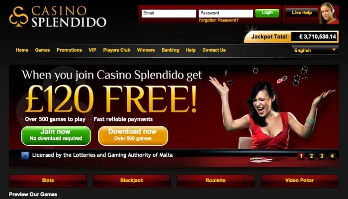 Captura del sitio web de Casino Splendido