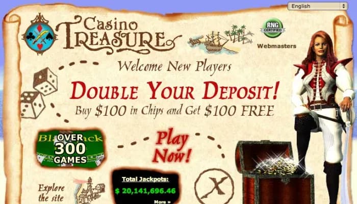 Captura del sitio web de Casino Treasure