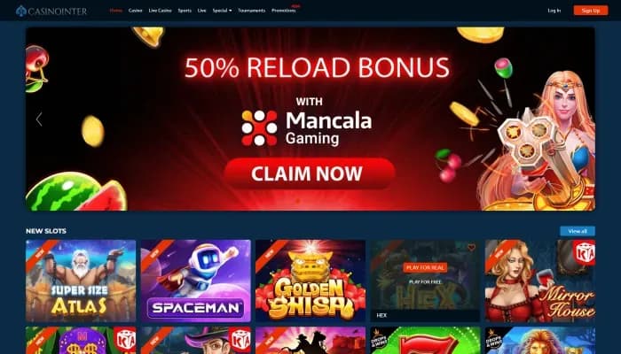 Captura del sitio web de CasinoInter