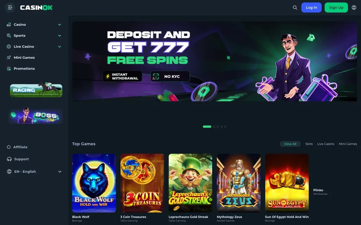 Captura del sitio web de CasinOK