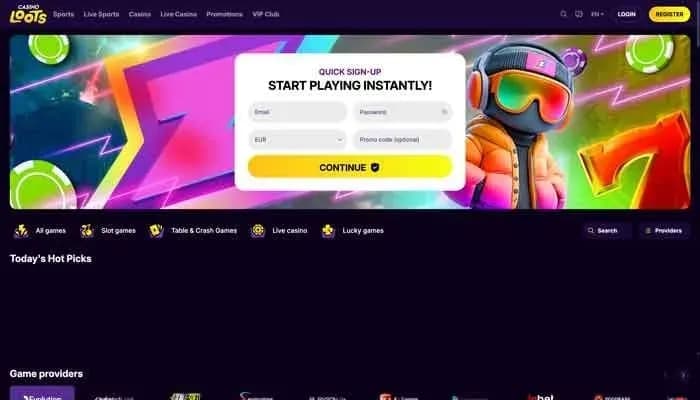 Captura del sitio web de Casinoloots Casino