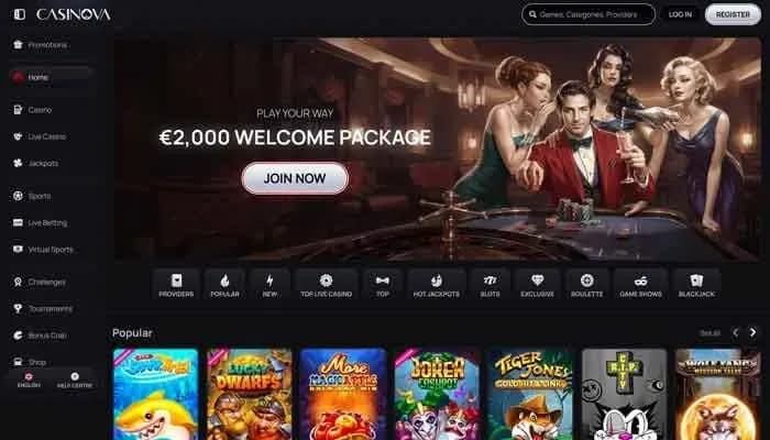 Captura del sitio web de Casinova Casino