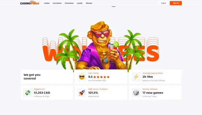 Captura del sitio web de CasinoVibes