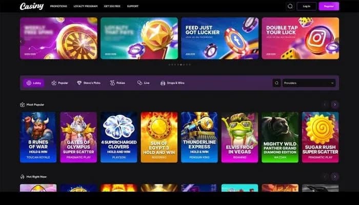 Captura del sitio web de Casiny Casino