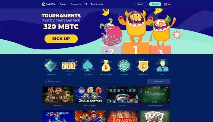 Captura del sitio web de Casipto Casino