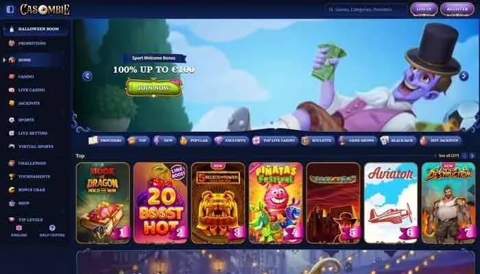 Captura del sitio web de Casombie Casino