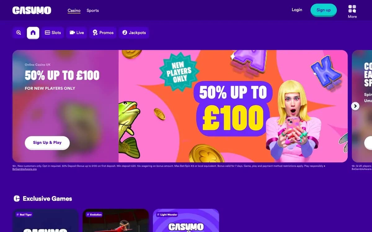 Captura del sitio web de Casumo Casino