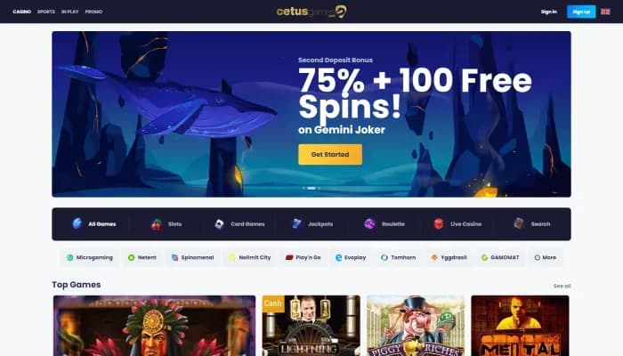Captura del sitio web de Cetusgames Casino