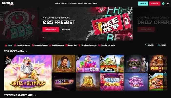 Captura del sitio web de ChalkWins Casino