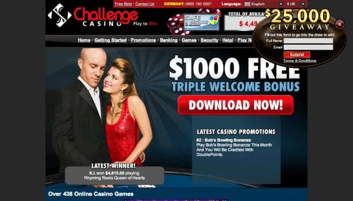 Captura del sitio web de Challenge Casino
