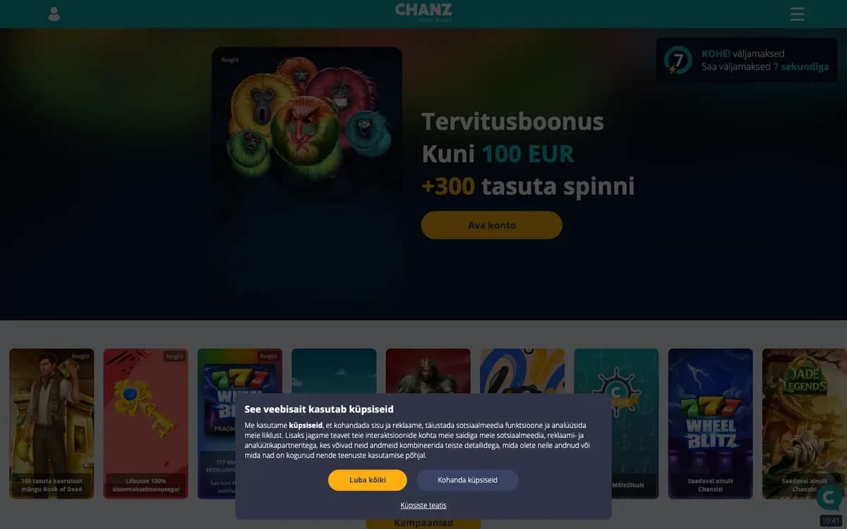 Captura del sitio web de Chanz Casino
