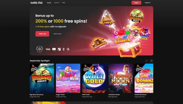 Captura del sitio web de Cherry Spins Casino