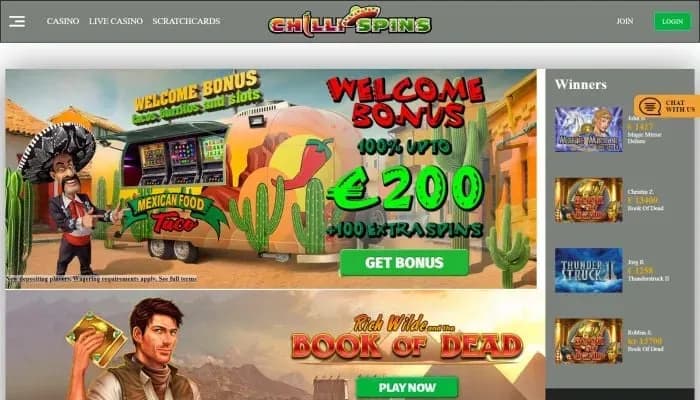 Captura del sitio web de Chilli Spins Casino