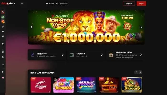 Captura del sitio web de Chipstars Casino