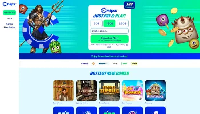 Captura del sitio web de Chipz Casino