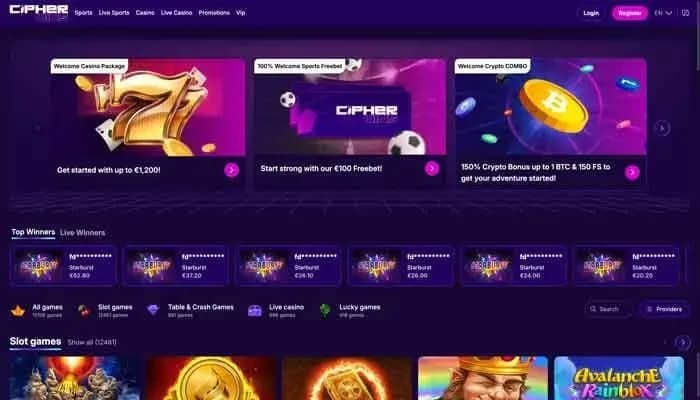 Captura del sitio web de Cipherwins Casino