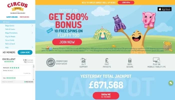 Captura del sitio web de Circus Bingo Casino