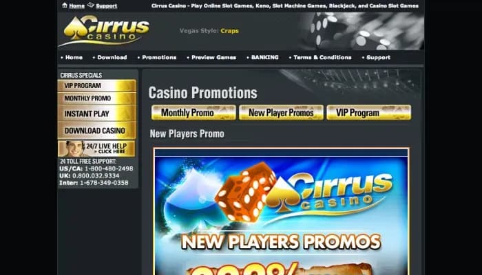 Captura del sitio web de Cirrus Casino