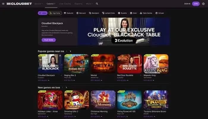 Captura del sitio web de Cloudbet Casino