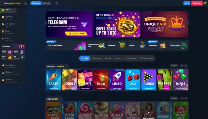 Captura del sitio web de Coins Game Casino