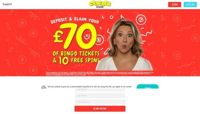 Captura del sitio web de CrackerBingo Casino