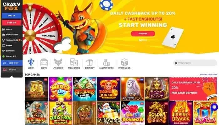 Captura del sitio web de Crazy Fox Casino