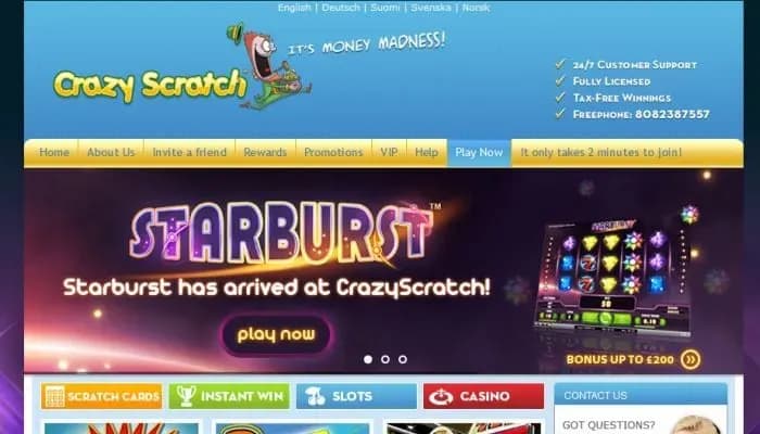 Captura del sitio web de Crazy Scratch Casino