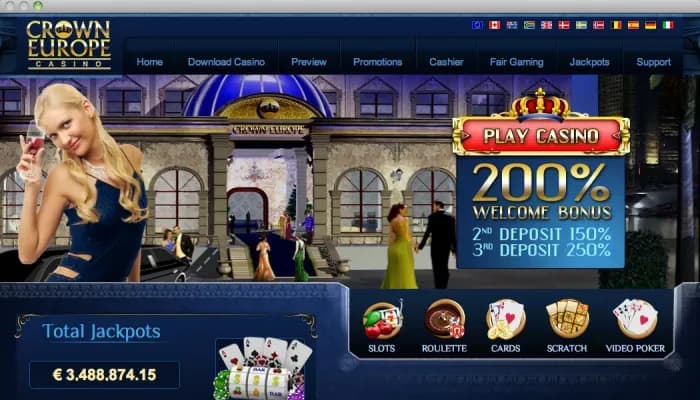 Captura del sitio web de Crown Europe Casino