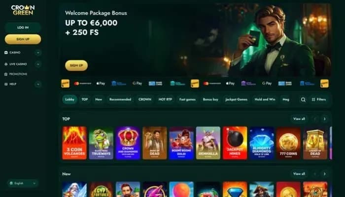 Captura del sitio web de Crowngreen Casino