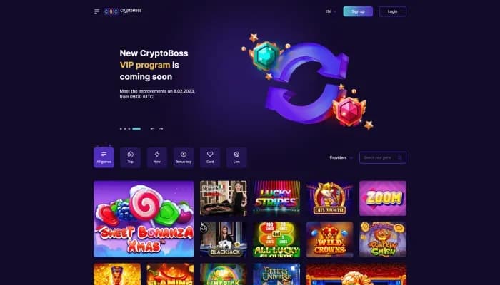 Captura del sitio web de Cryptoboss Casino